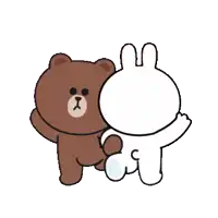 a cartoon of a bunny and a teddy bear standing next to each other