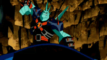 a cartoon character with a crown on his head is standing in front of a ladder