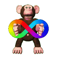 a monkey holding a rainbow colored infinity sign