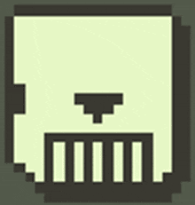 a pixel art drawing of a skull with a t on it