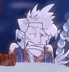 a cartoon character with white hair and red eyes