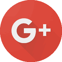 a google plus icon with a long shadow on a red circle