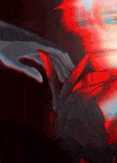 a painting of a person holding another person 's hand in a dark room