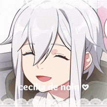 a picture of a girl with white hair and the words cecilia de noir on the bottom
