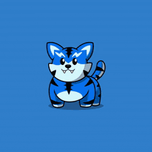 a cartoon drawing of a blue and yellow tiger