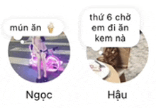 a picture of a person riding a scooter and a picture of a person sitting at a table with a cat .