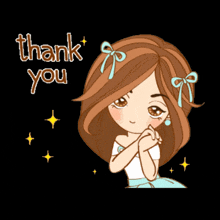 a cartoon girl is praying with the words thank you behind her
