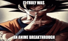 a dragon ball z character is making a silence gesture with his finger to his mouth .