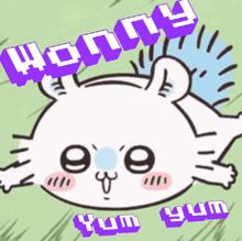 a cartoon drawing of a cat with the words " wonny yum yum "
