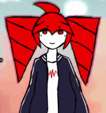a drawing of a girl with red hair wearing a black jacket