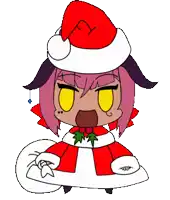 a cartoon character wearing a santa hat and a scarf