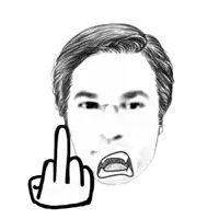 a black and white drawing of a man 's face with a hand behind it