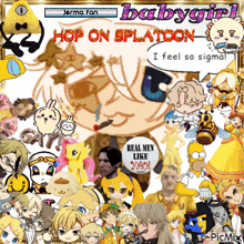 a collage of cartoon characters with the words babygirl hop on splatoon at the top