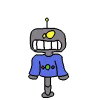 a cartoon drawing of a robot wearing a blue shirt