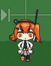 a pixel art of a little girl with orange hair
