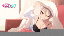 a pixel art of a girl laying under a blanket that says ecchiart on the bottom