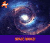 a poster for space rocks shows a spiral galaxy
