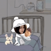 a drawing of a woman hugging a sleeping man with the words kimchurros written on the bottom