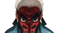 a man with a red mask on his face looks angry