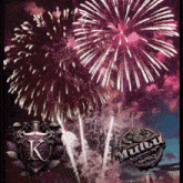 a fireworks display with a k on the shield