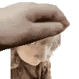 a close up of a person 's face with a hand covering it .
