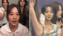 a group of young women are sitting next to each other and laughing .