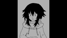 a black and white drawing of a girl wearing a hoodie and a choker .