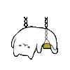 a cartoon dog is hanging upside down on a chain .