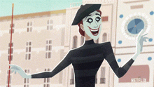 a cartoon of a mime wearing a beret and a mask