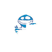 a blue and white drawing of a turtle with a hat