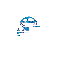 a blue and white drawing of a turtle with a hat