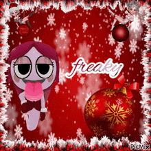 a picture of a girl with a lollipop and the word freaky on the bottom