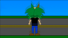 a cartoon character giving a thumbs up next to a blue car that says doorknuckle on it