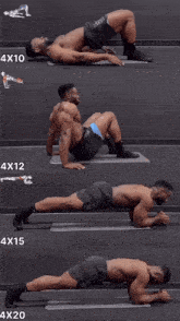 a man is doing exercises with the number 4x10 4x12 4x15 and 4x20