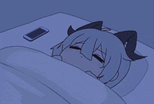 a cartoon drawing of a person sleeping with a cell phone shining on them