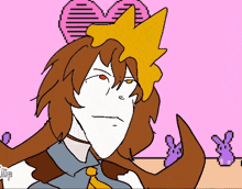 a cartoon of a girl with a crown on her head and a heart in the background