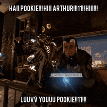 a video game character named arthur nightingale is talking to another character