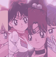 a collage of images of a girl with a bow on her hair