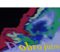 a colorful background with the words dobro jutro written in yellow
