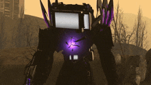 a robot with purple glowing arms and legs
