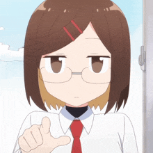 a cartoon girl with glasses and a red tie giving a thumbs up