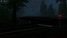 a car driving down a road with a stop sign in the background