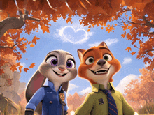 zootopia characters judy hopps and nick wilde are standing under a tree
