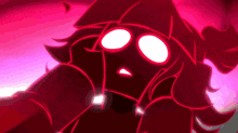 a cartoon character with glowing eyes and a surprised expression