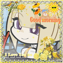 a picture of a girl with the words good morning written on it