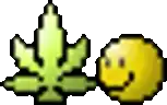 a pixel art drawing of a marijuana leaf next to a smiley face