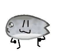 a cartoon drawing of a fish with arms and legs and a sad face