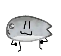 a cartoon drawing of a fish with arms and legs and a sad face
