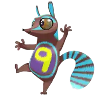a cartoon drawing of a raccoon with the number 9 on it