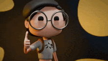 a cartoon character with glasses and a backpack is giving a thumbs up